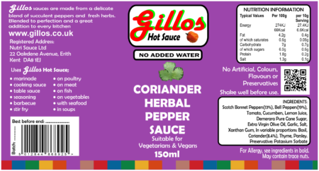 Coriander Gillos Hot Sauce